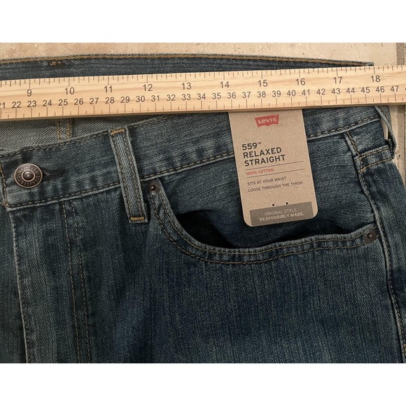 Levis 559 Mens Jeans 36x36 Blue Relaxed Straight Medium Wash Zip Five Pocket NEW - Picture 5 of 9